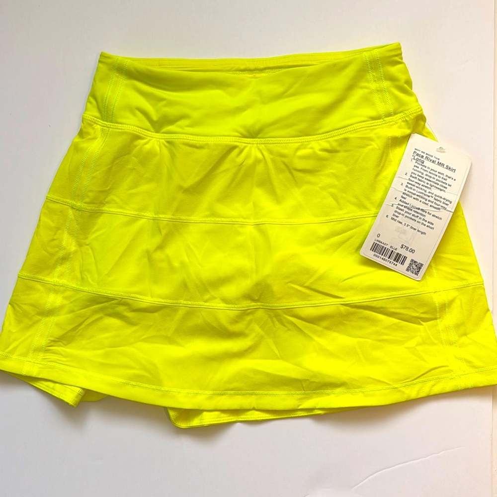 Lululemon Pace Rival Skirt. Bright yellow or. Size 0. NEVER WORN